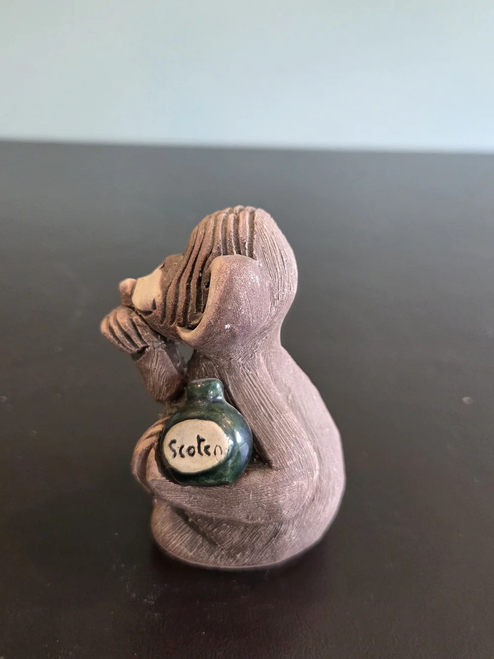 Artesania Rinconada #046 Chimp w/ Bottle Figurine | Vintage Retired Uruguay Clay